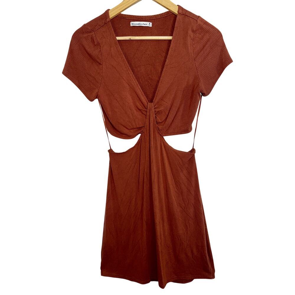 Abercrombie & Fitch Brown Ribbed Knit Cutout Ruched Mini Dress Womens Size M